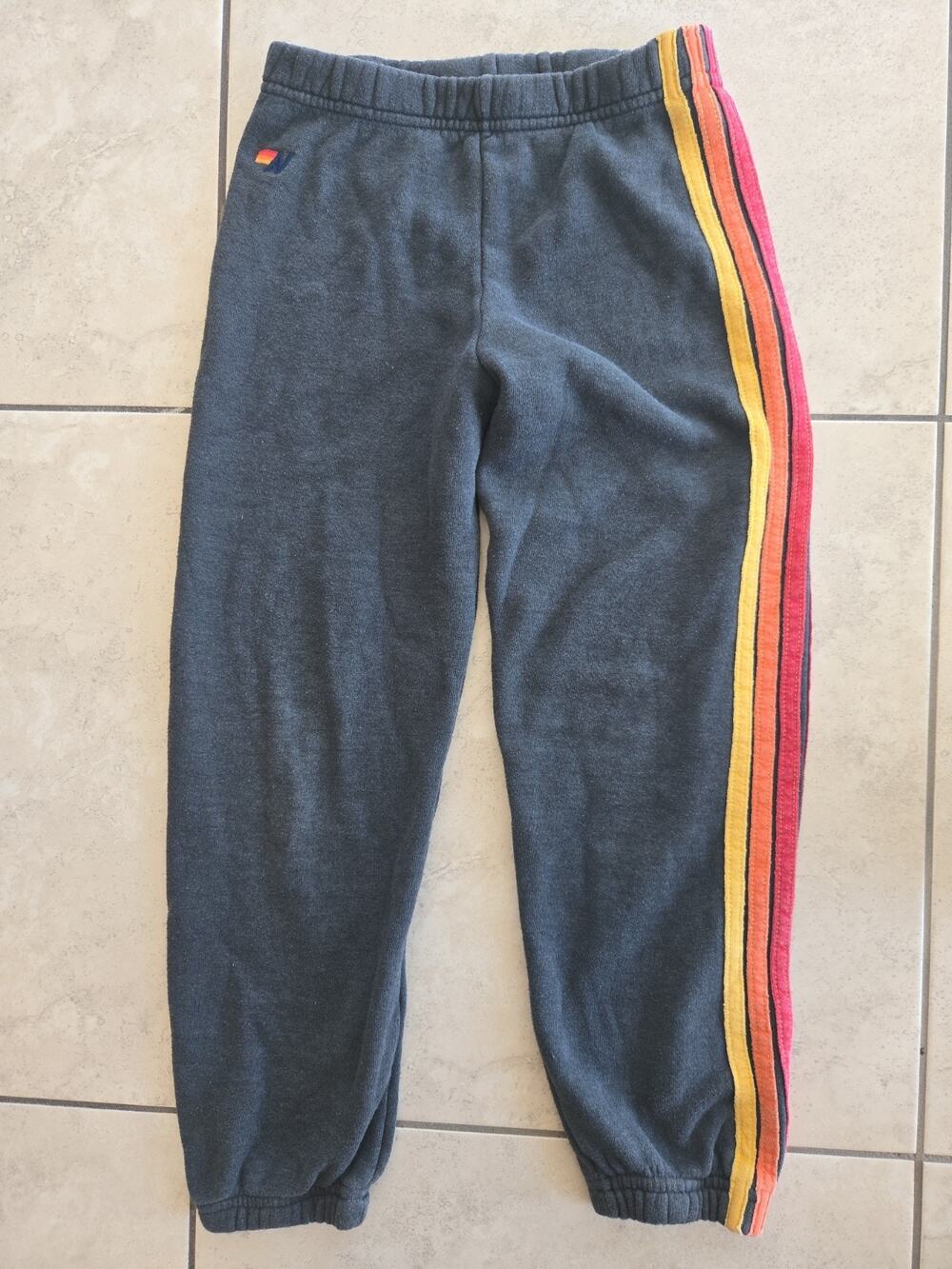 Aviator Nation Sweatpants Kids 10 Striped Rainbow Side Stripe Fleece Girls